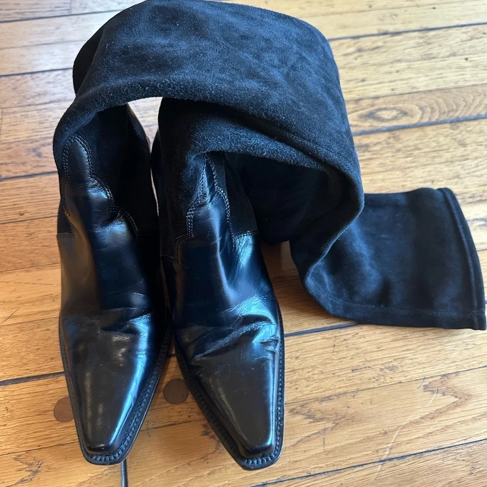 Donald Pliner Black suede & leather Over-the-Knee Women's Boots size 7 - Picture 6 of 8
